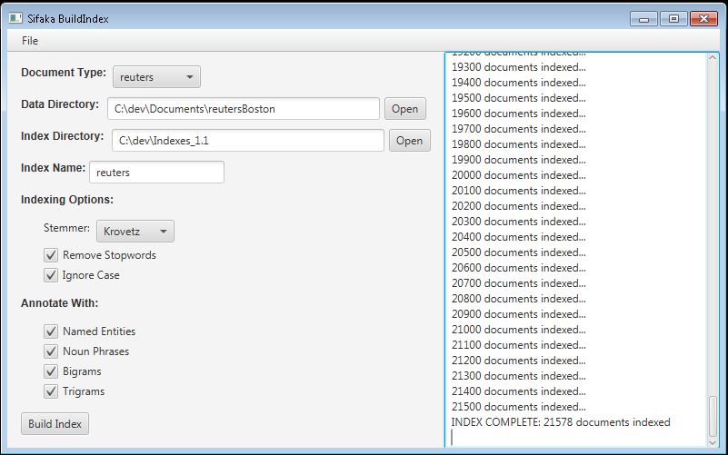 Example: Sifaka Build Index